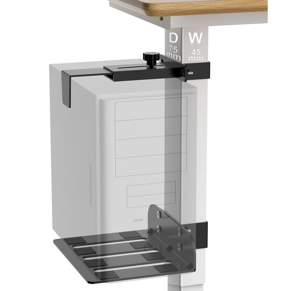 Under Desk PC Leg Mount - No Drilling Up to 50lbs, Adjustable Height & Width